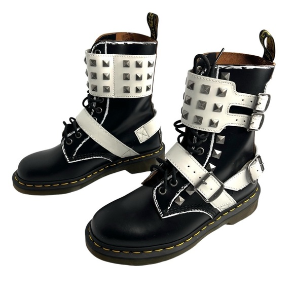 Dr Martens 1490 Joska Stud Boot Black White Rolled Vintage Smooth Size 7 NEW - Picture 8 of 16